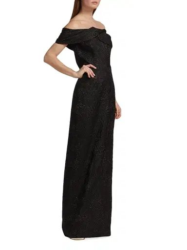 Teri Jon by Rickie Freeman Women's Jacquard Column Gown - Black - Size 18 | Thumbnail 4