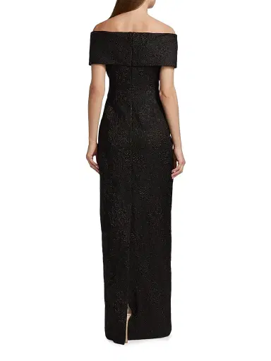 Teri Jon by Rickie Freeman Women's Jacquard Column Gown - Black - Size 18 | Thumbnail 5