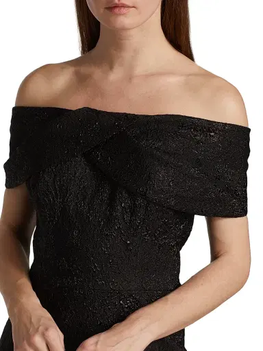 Teri Jon by Rickie Freeman Women's Jacquard Column Gown - Black - Size 18 | Thumbnail 6