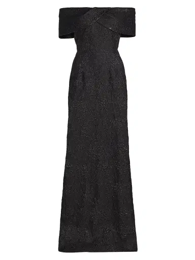 Teri Jon by Rickie Freeman Women's Jacquard Column Gown - Black - Size 18 | Thumbnail 1