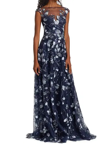 Teri Jon by Rickie Freeman Women's Embroidered Mesh Gown | Thumbnail 3 Teri Jon by Rickie Freeman Women's Embroidered Mesh Gown | Thumbnail 3