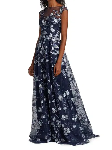 Teri Jon by Rickie Freeman Women's Embroidered Mesh Gown | Thumbnail 4 Teri Jon by Rickie Freeman Women's Embroidered Mesh Gown | Thumbnail 4