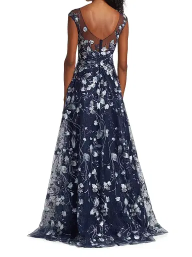 Teri Jon by Rickie Freeman Women's Embroidered Mesh Gown | Thumbnail 5 Teri Jon by Rickie Freeman Women's Embroidered Mesh Gown | Thumbnail 5