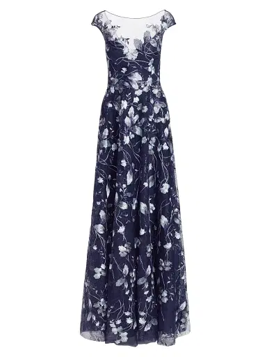 Teri Jon by Rickie Freeman Women's Embroidered Mesh Gown | Thumbnail 1 Teri Jon by Rickie Freeman Women's Embroidered Mesh Gown | Thumbnail 1