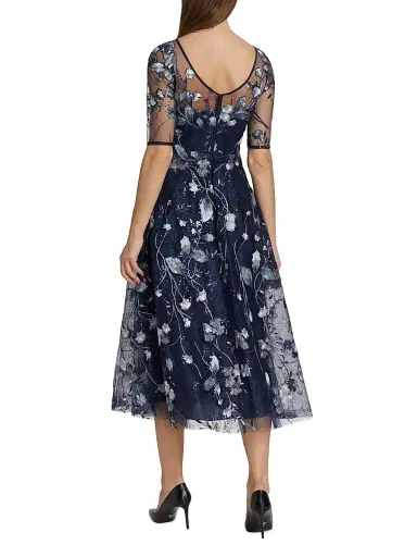 Teri Jon by Rickie Freeman Women's Embroidered Tulle Tea Dress - Navy Multi | Thumbnail 5 Teri Jon by Rickie Freeman Women's Embroidered Tulle Tea Dress - Navy Multi | Thumbnail 5