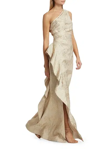 Teri Jon by Rickie Freeman Women's Metallic Jacquard One-Shoulder Gown | Thumbnail 4 Teri Jon by Rickie Freeman Women's Metallic Jacquard One-Shoulder Gown | Thumbnail 4