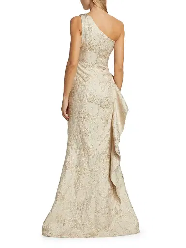 Teri Jon by Rickie Freeman Women's Metallic Jacquard One-Shoulder Gown | Thumbnail 5 Teri Jon by Rickie Freeman Women's Metallic Jacquard One-Shoulder Gown | Thumbnail 5