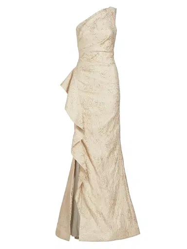 Teri Jon by Rickie Freeman Women's Metallic Jacquard One-Shoulder Gown | Thumbnail 1 Teri Jon by Rickie Freeman Women's Metallic Jacquard One-Shoulder Gown | Thumbnail 1