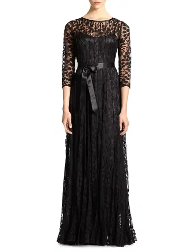 Teri Jon by Rickie Freeman Women's Lace Pintuck Gown | Thumbnail 3