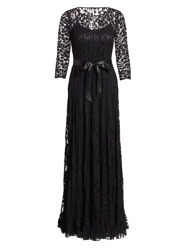 Teri Jon by Rickie Freeman Women's Lace Pintuck Gown - Black