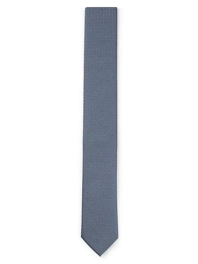 Men's Silk Blend Tie with Jacquard Woven Pattern - Blue