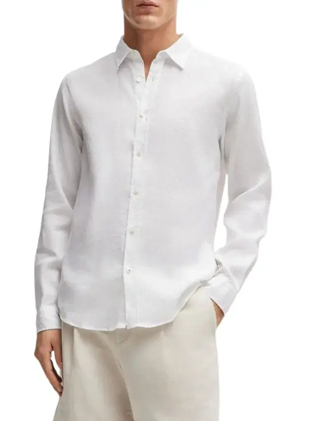 Men's Slim-Fit Shirt in Stretch-Linen Chambray - White
