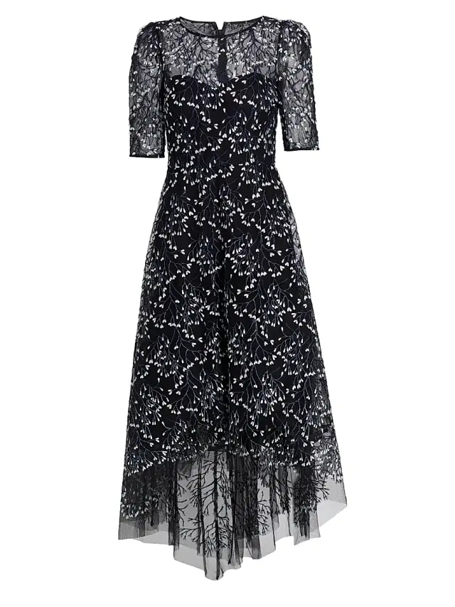 Teri Jon by Rickie Freeman Women's Floral Bead-Embellished Midi-Dress - Black Multi
