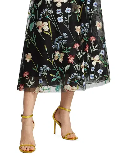 Teri Jon by Rickie Freeman Women's Floral-Embroidered Illusion Midi-Dress | Thumbnail 6