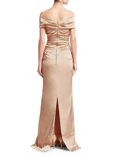 Teri Jon by Rickie Freeman Women's Off-The-Shoulder Ruched Satin Gown | Thumbnail 5