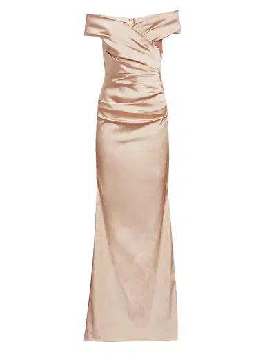 Teri Jon by Rickie Freeman Women's Off-The-Shoulder Ruched Satin Gown | Thumbnail 1