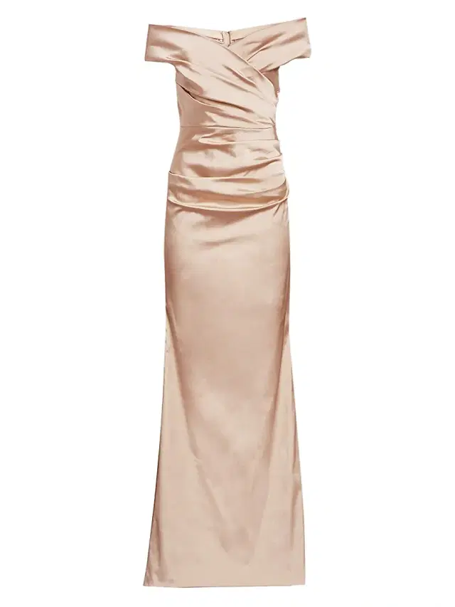 Teri Jon by Rickie Freeman Women's Off-The-Shoulder Ruched Satin Gown - Champagne