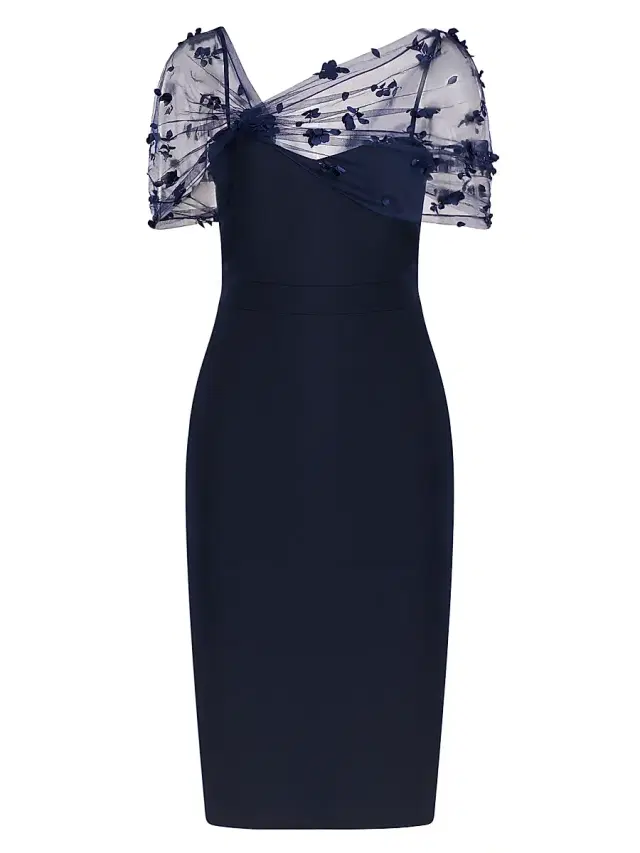Theia Women's Gia Beaded Shawl-Embellished Dress - Navy