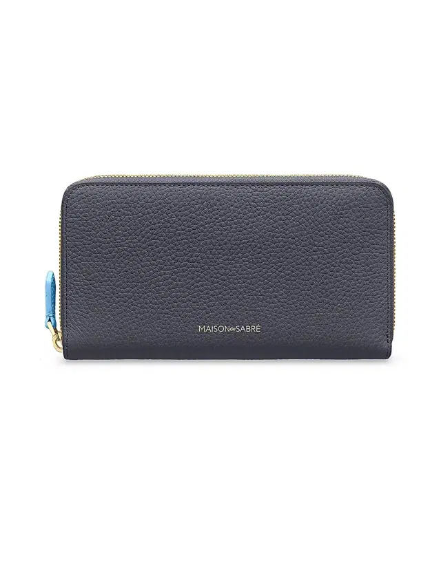 Maison de Sabre Women's Long Leather Zip Wallet - Graphite Sky