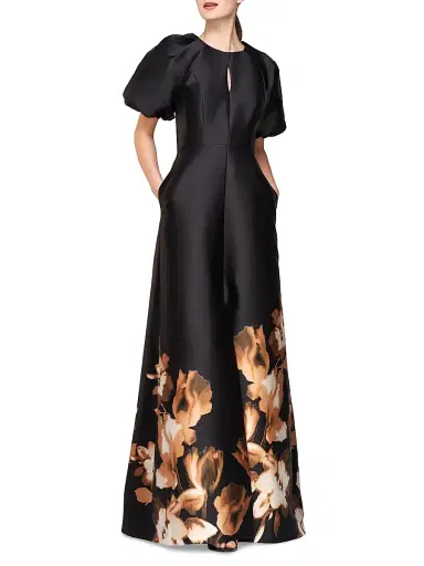 Kay Unger Women's Delfina Puff-Sleeve Gown - Midnight Pink Zinnia | Thumbnail 2