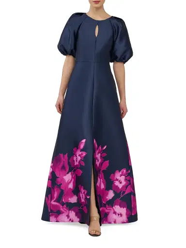 Kay Unger Women's Delfina Puff-Sleeve Gown - Midnight Pink Zinnia | Thumbnail 3