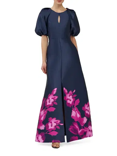 Kay Unger Women's Delfina Puff-Sleeve Gown - Midnight Pink Zinnia | Thumbnail 4