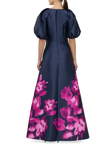 Kay Unger Women's Delfina Puff-Sleeve Gown - Midnight Pink Zinnia | Thumbnail 5