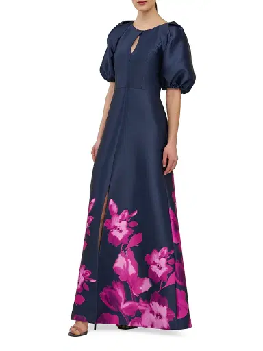 Kay Unger Women's Delfina Puff-Sleeve Gown - Midnight Pink Zinnia | Thumbnail 6