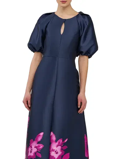Kay Unger Women's Delfina Puff-Sleeve Gown - Midnight Pink Zinnia | Thumbnail 7