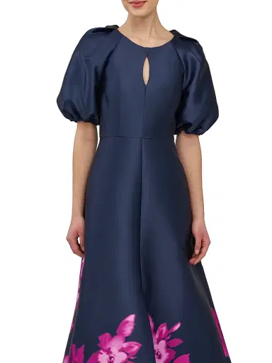 Kay Unger Women's Delfina Puff-Sleeve Gown - Midnight Pink Zinnia | Thumbnail 8