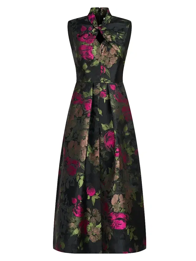 Kay Unger Women's Rosemarie Floral Jacquard Cocktail Dress - Bright Rose Multi