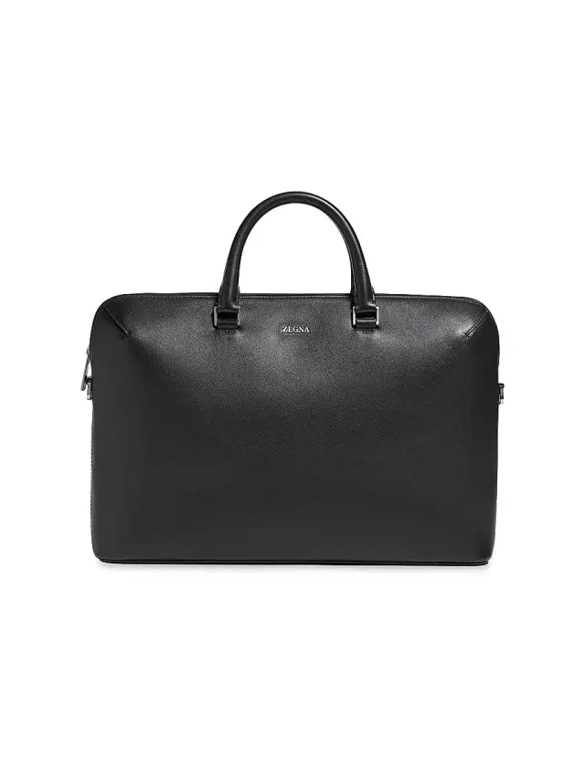 ZEGNA Men's Calf Leather Business Bag - Black 0
