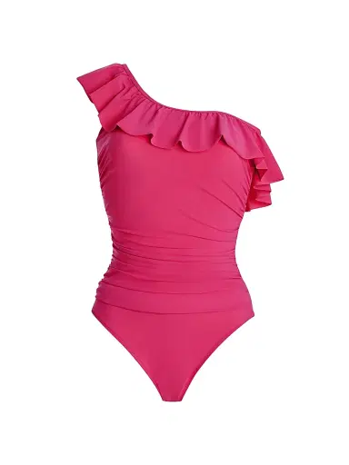 Gottex Swimwear Women's Tutti Frutti Ruffled One-Shoulder One-Piece Swimsuit - Cherry - Size 10 | Thumbnail 1