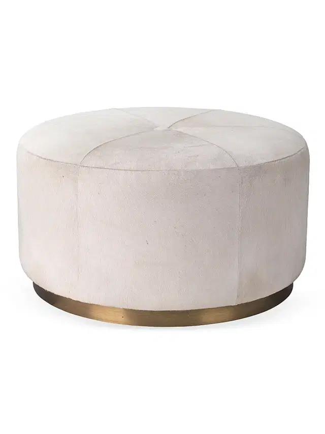 Thackeray Large Round Pouf - White Hide