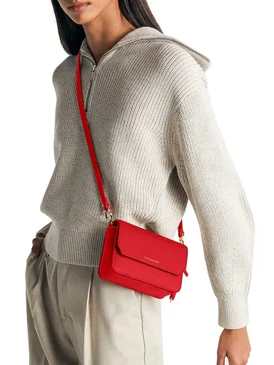MAISON de SABRÉ Women's Mini Leather Flap Bag - Pomegranate Red | Thumbnail 3