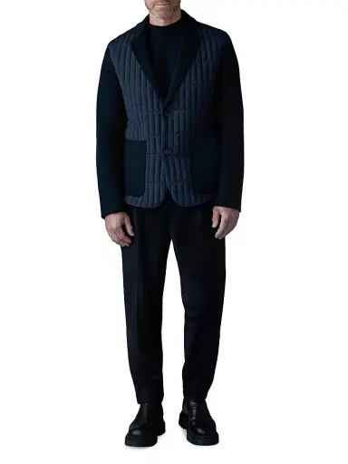 Mackage Men's John Mixed-Media Vertical Quilted Blazer - Navy - Size 36 | Thumbnail 2 Mackage Men's John Mixed-Media Vertical Quilted Blazer - Navy - Size 36 | Thumbnail 2