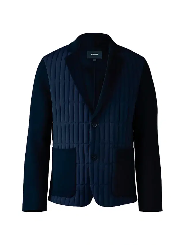 Men's John Mixed-Media Vertical Quilted Blazer - Navy