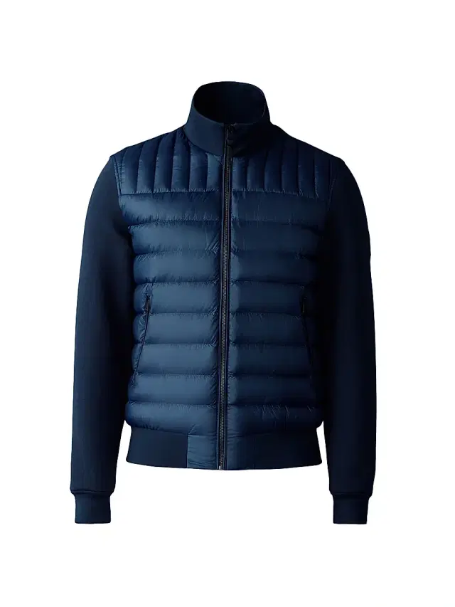 Men's Collin Mixed-Media Bomber Jacket - Navy