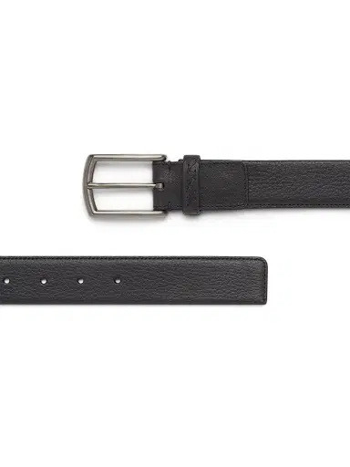Zegna Men's Leather Belt with Triple Stitch Buckle - Black | Thumbnail 2