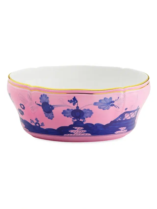 Ginori 1735 Oriente Italiano Gold-Rimmed Salad Bowl - Azalea