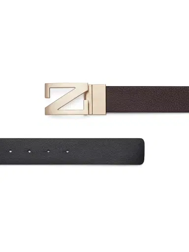 Zegna Men's Grained Leather Reversible Belt - Dark Brown - Size 44 | Thumbnail 2