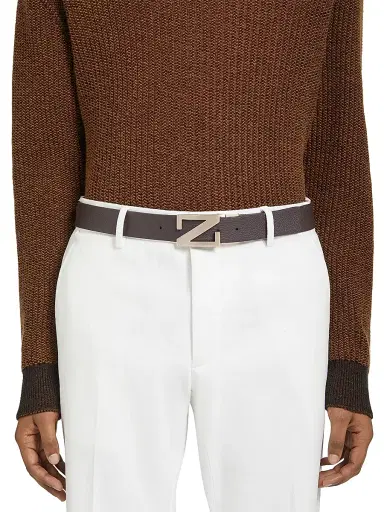 Zegna Men's Grained Leather Reversible Belt - Dark Brown - Size 44 | Thumbnail 3