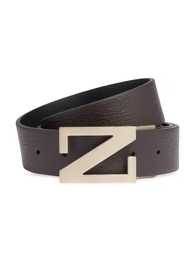 Zegna Men's Grained Leather Reversible Belt - Dark Brown - Size 44 | Thumbnail 1