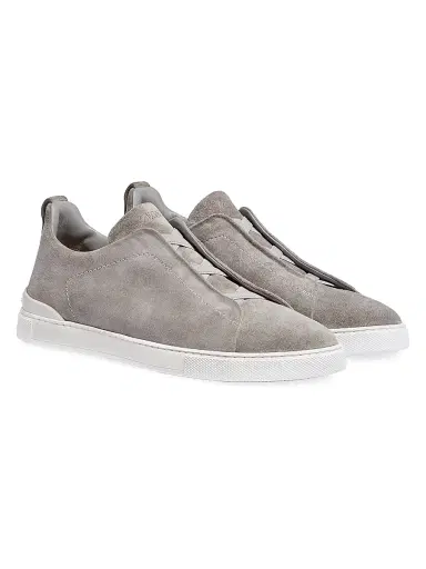 ZEGNA Men's Suede Triple Stitch Sneakers - Grey Melange | Thumbnail 3