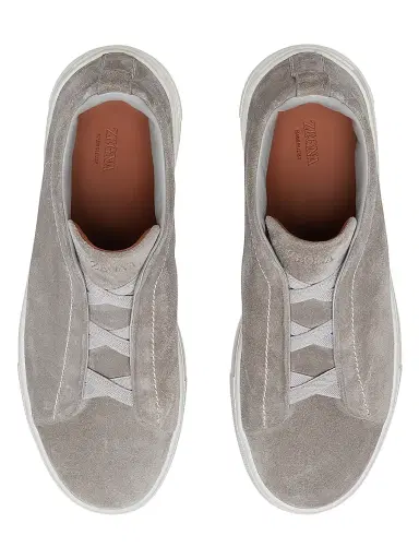 ZEGNA Men's Suede Triple Stitch Sneakers - Grey Melange | Thumbnail 4