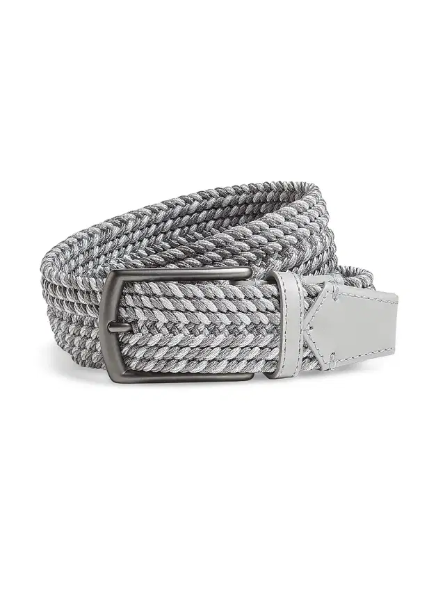 ZEGNA Men's Braided Rayon Belt - Grey Melange