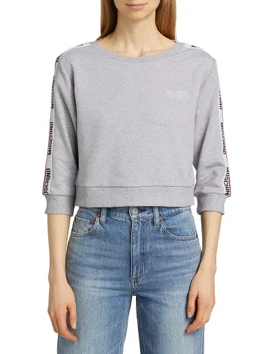 MOSCHINO Women's Mos Under Donna-Velmar Crewneck Crop Sweatshirt - Grey - Size XL | Thumbnail 3