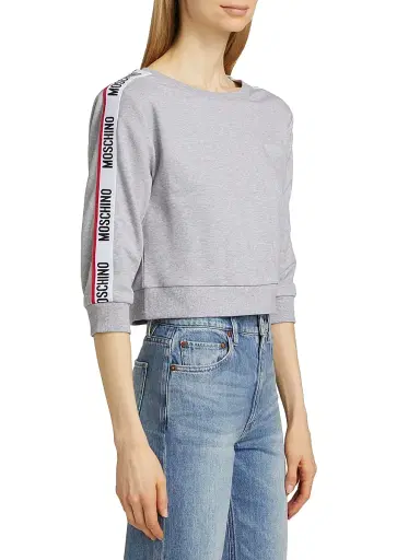 MOSCHINO Women's Mos Under Donna-Velmar Crewneck Crop Sweatshirt - Grey - Size XL | Thumbnail 4