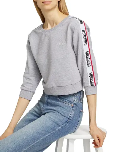 MOSCHINO Women's Mos Under Donna-Velmar Crewneck Crop Sweatshirt - Grey - Size XL | Thumbnail 6