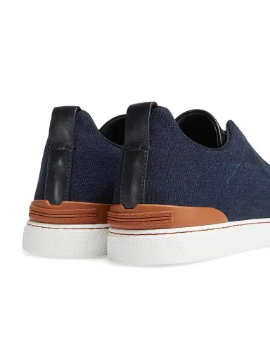 ZEGNA Men's Cotton Denim Triple Stitch Sneakers - Blue | Thumbnail 4